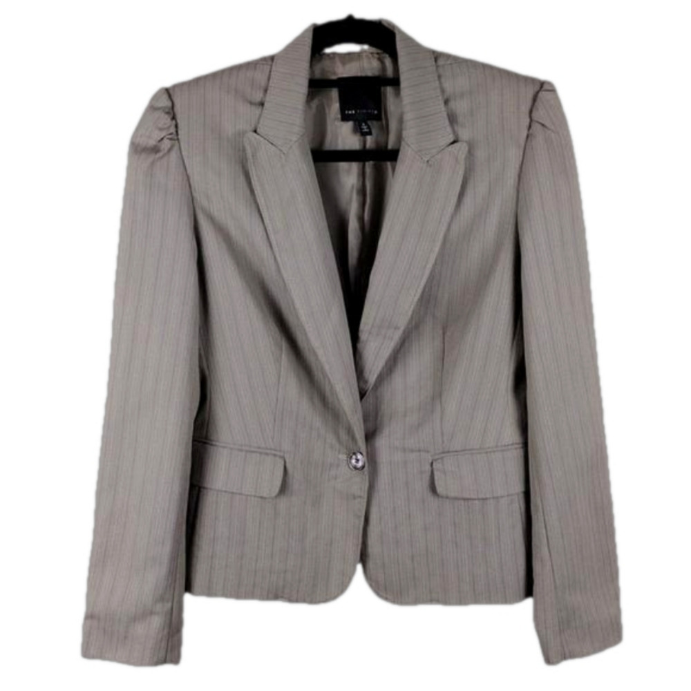 The Limited Taupe Pinstripe One Notched Single Breast Long Sleeve Blazer Jacket